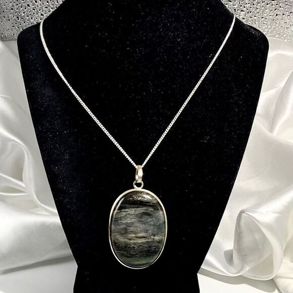 ASV Large 20” Laborite & Sterling  925 Silver Necklace - Picture 5 of 10